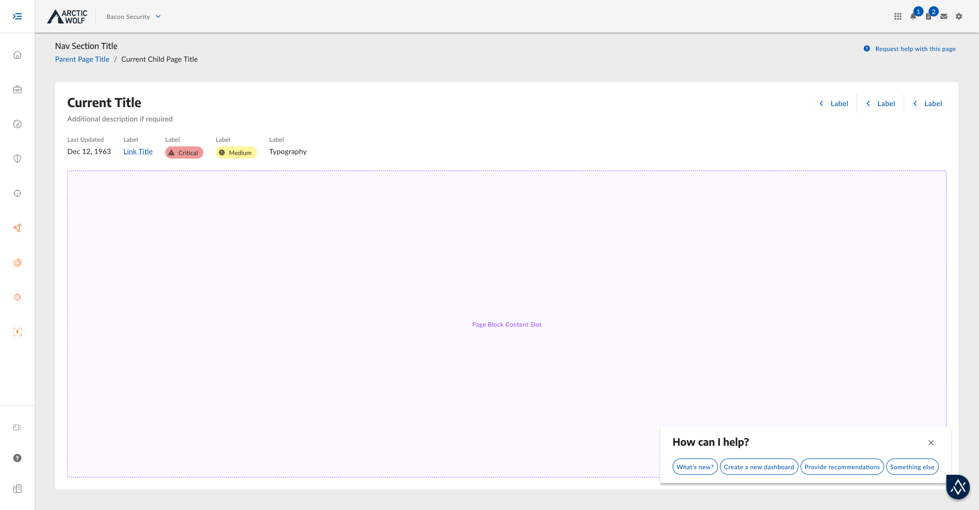 Aurora Security Assistant closed state: chatbot entry point integrated into the portal UI with suggested prompt chips