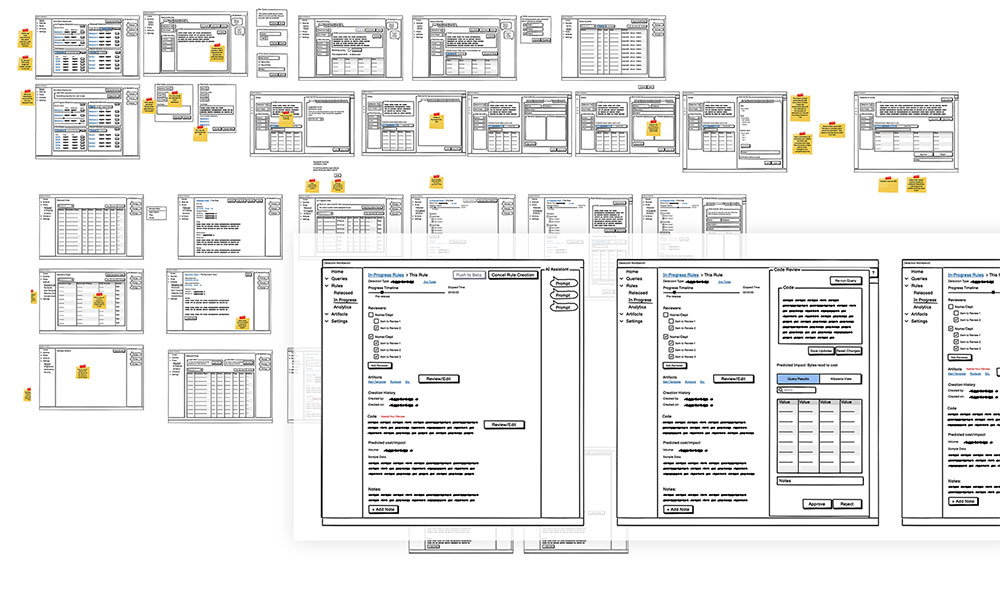 Wireframes: concurrent workflow architecture explorations